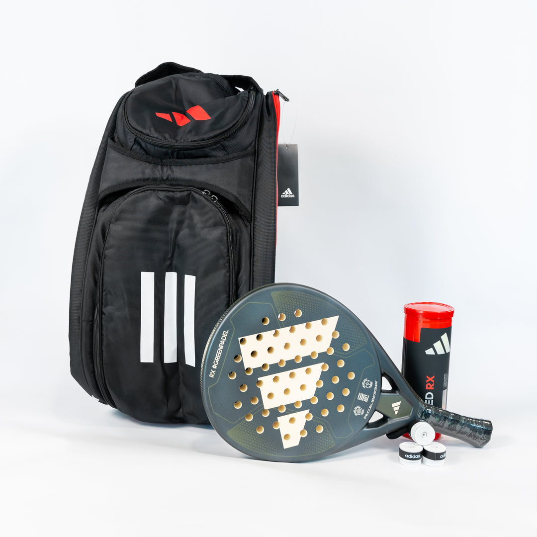 Adidas Padel-Schläger RX Greenpadel 3.2,Adidas Padel-Tasche,Adidas Padelbälle (Dose)und Adidas Griffbänder (Set)